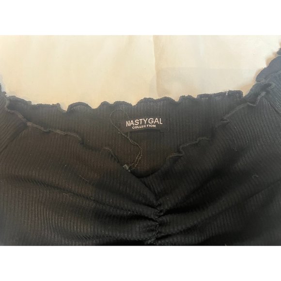Nasty Gal Collection Women Cropped Top Ruched Ribbed Long Sleeve Black Size 4 - Picture 3 of 4